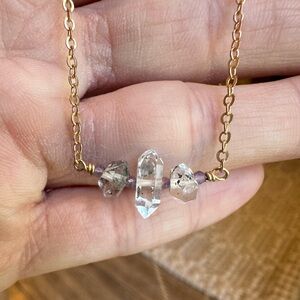 Herkimer Diamond Row Pendant Necklace with Amethyst Details 💎